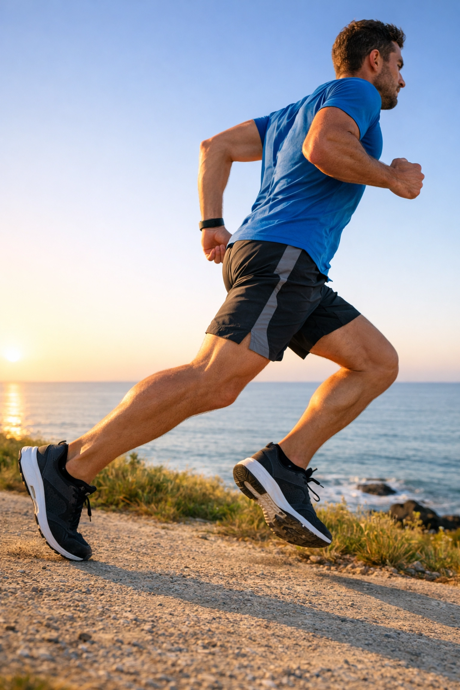 Runner in mid-stride using Bentonite clay as a healthy alternative to Biofreeze.