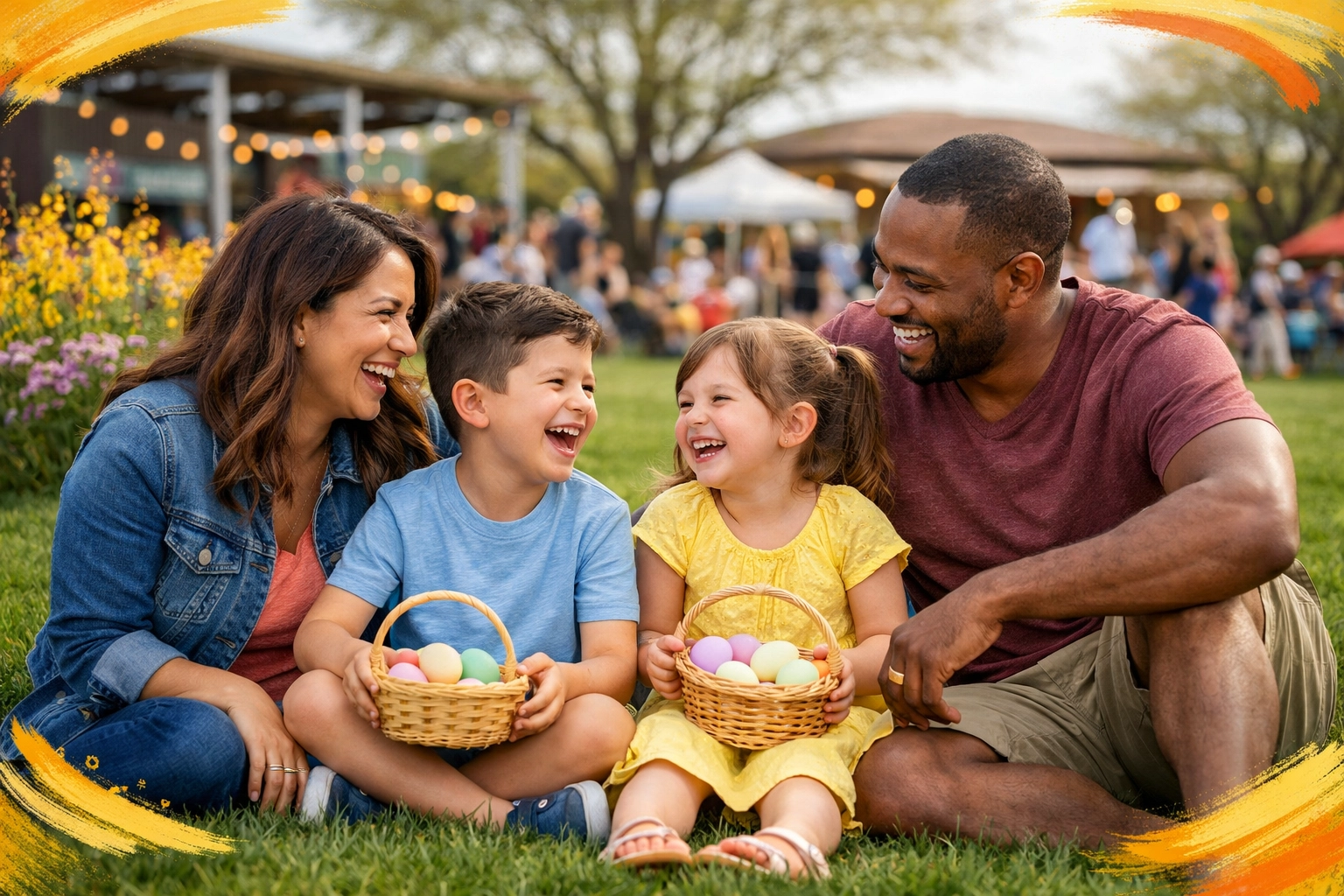 Family with Easter baskets enjoying the Dolly Sanchez celebration at a Peoria Arizona city park. Family with Easter baskets enjoying the Dolly Sanchez celebration at a Peoria Arizona city park.