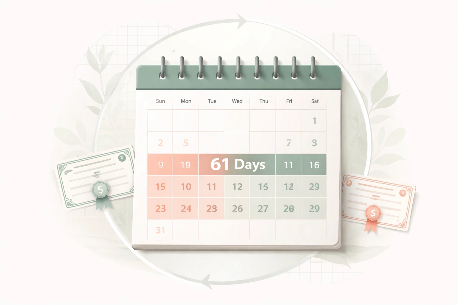 Calendar highlighting 61-day wash sale rule period for tax-loss harvesting investments