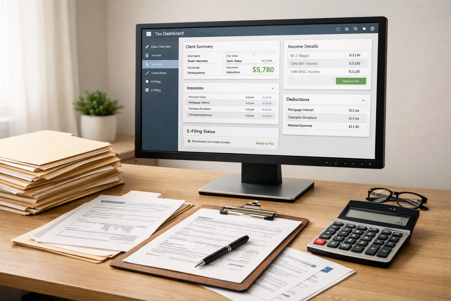 Tax professional workspace with EFIN software and documents for ERO eligibility verification