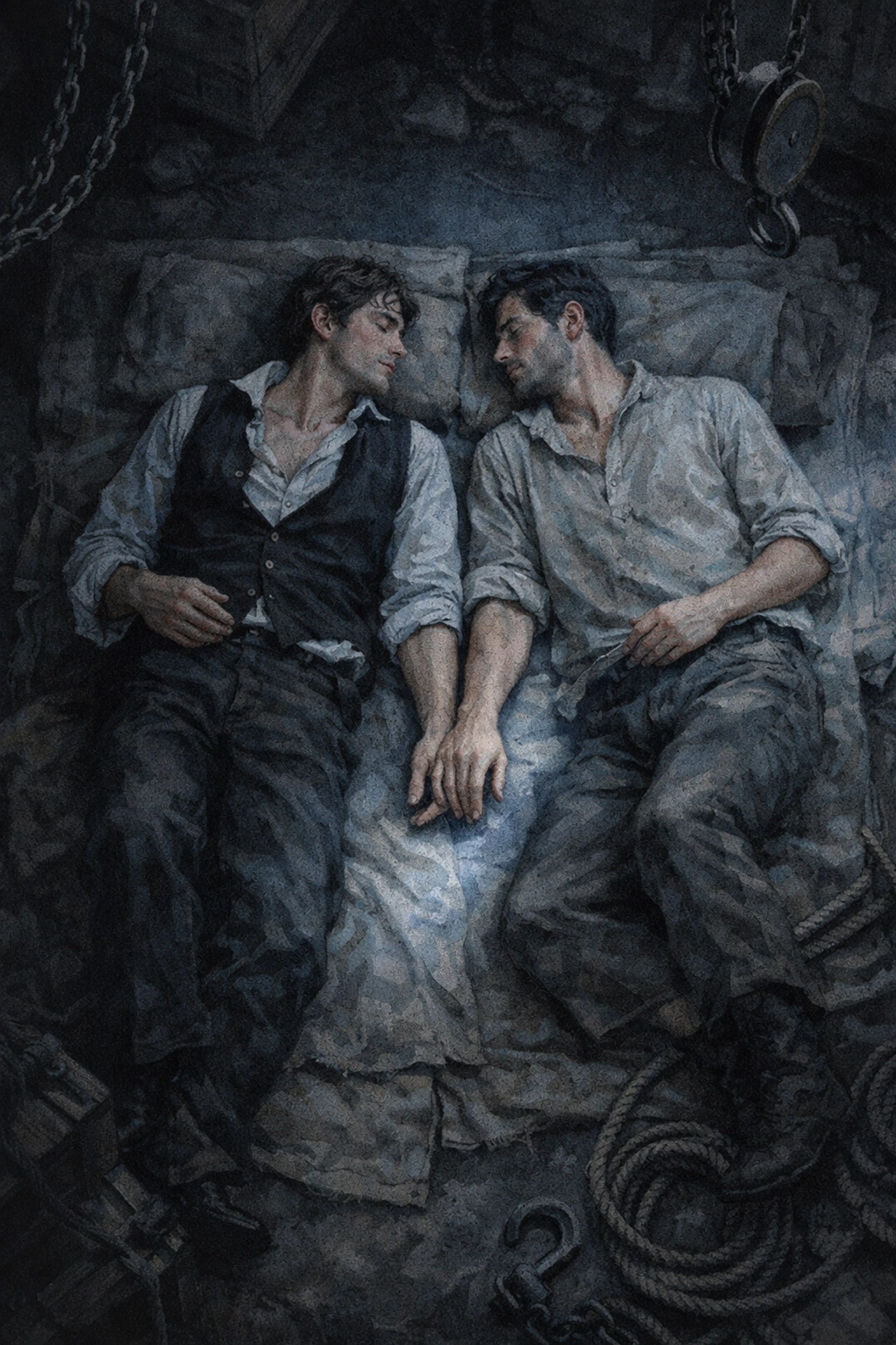 Intimate moment between Victorian men from different classes in forbidden MM romance