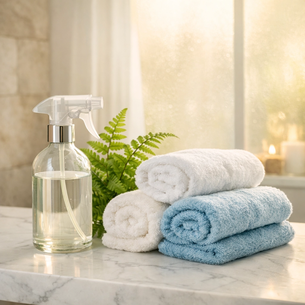 Eco-friendly residential cleaning Massachusetts results in a pristine, minimalist bathroom with sparkling surfaces.