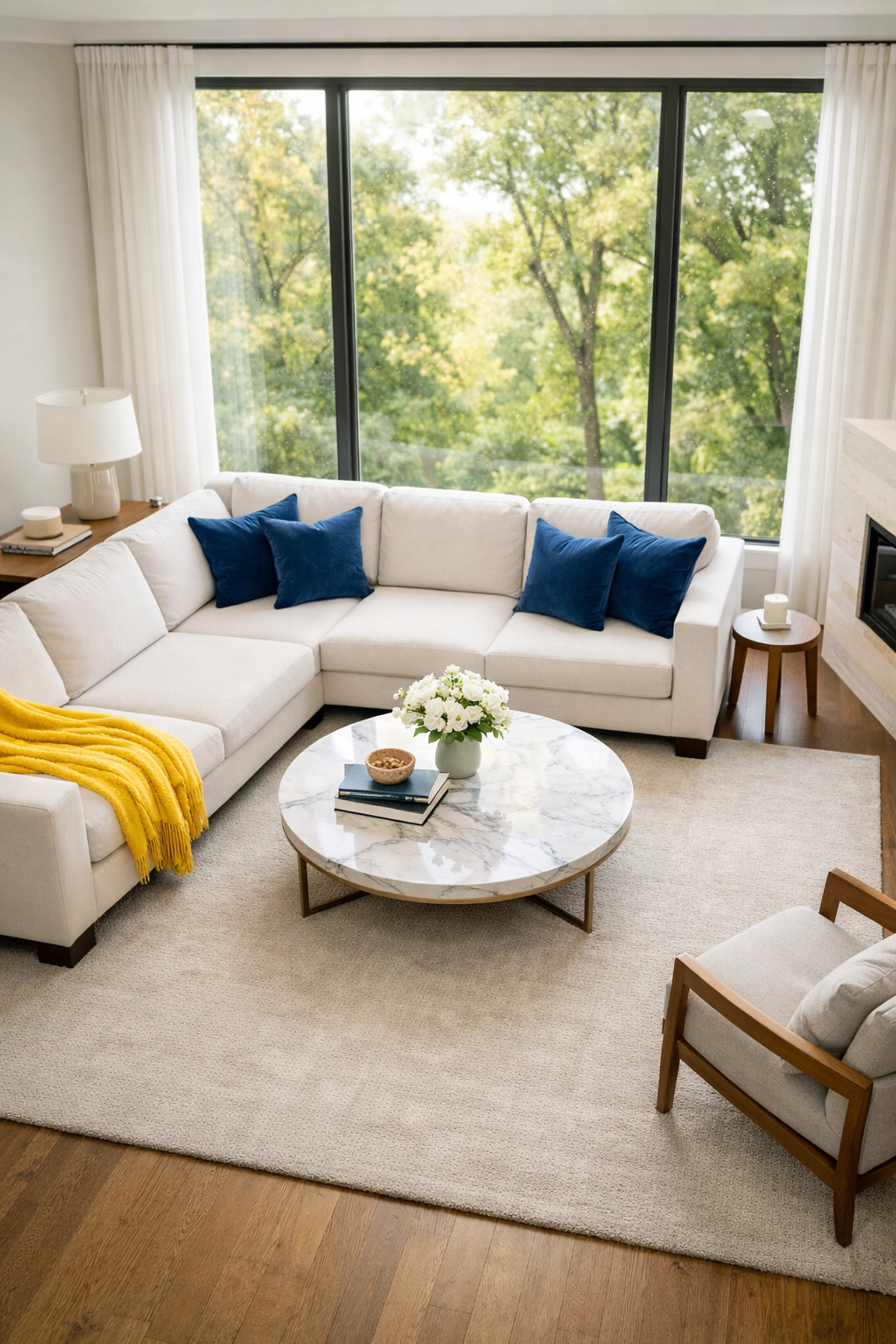 A professionally cleaned Newton living room featuring dust-free surfaces and vacuumed rugs for a stress-free home.