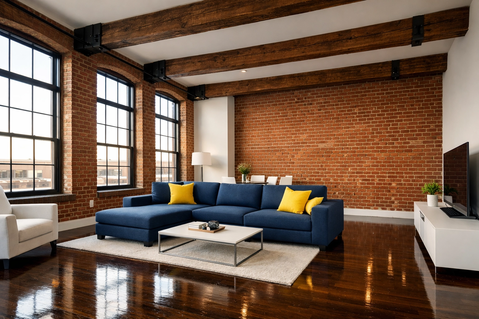 Clean historic mill loft interior showing professional house cleaning Lowell MA.
