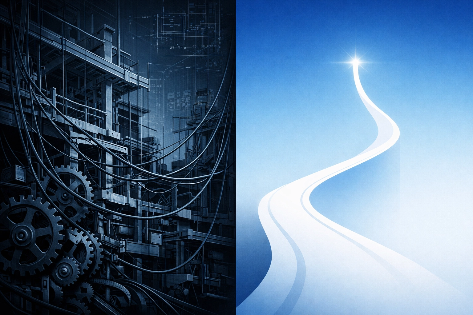 Conceptual art showing the shift from complex internal development to a streamlined white-label AI path.