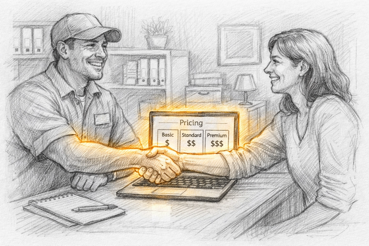 Service professional and client agreement over clear pricing page