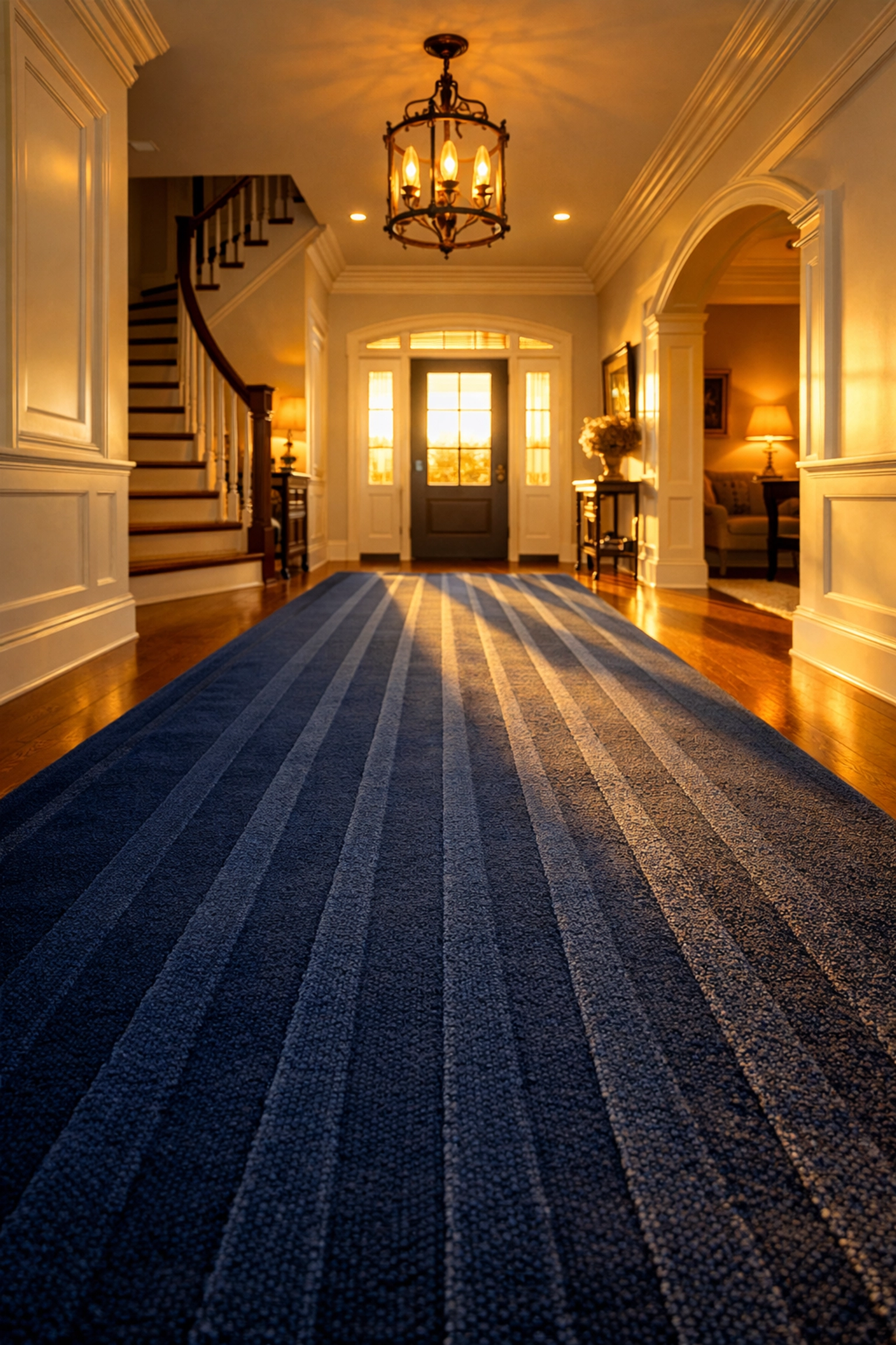 Clean Holliston home entryway with fresh vacuum lines after a professional weekly house cleaning visit.