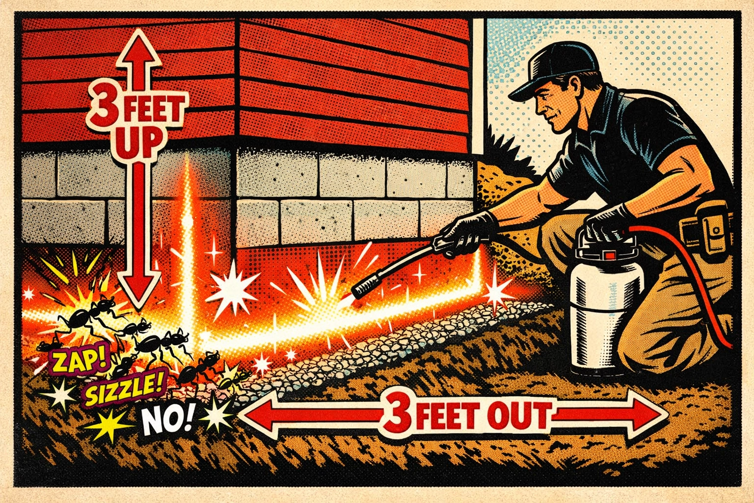 Pest X 3-foot barrier method for ant control around home foundation in Jasper AL