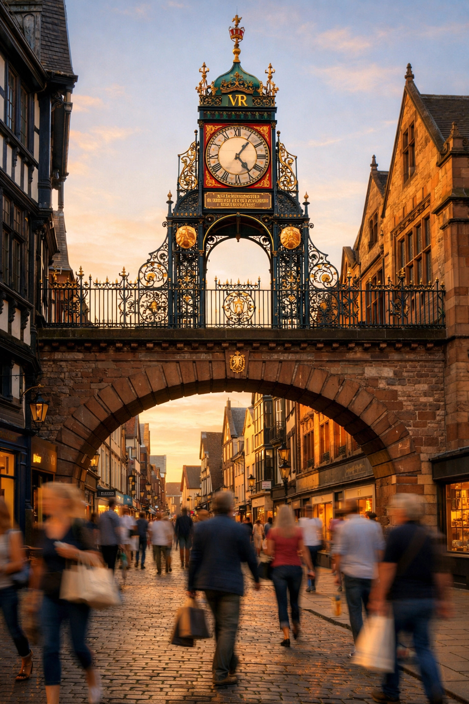 The historic Eastgate Clock in Chester city centre, signifying local commerce and community SEO.
