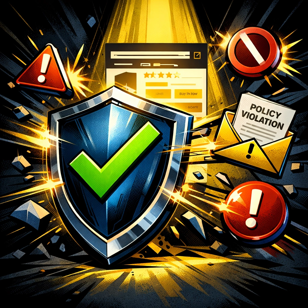 Shield protecting Amazon listing from account health violations and policy warning notifications