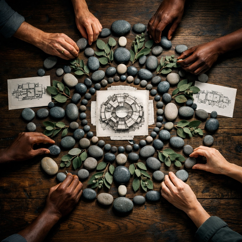 Diverse hands collaborating in a synchronized pattern, symbolizing workforce harmony and team engagement breakthroughs.