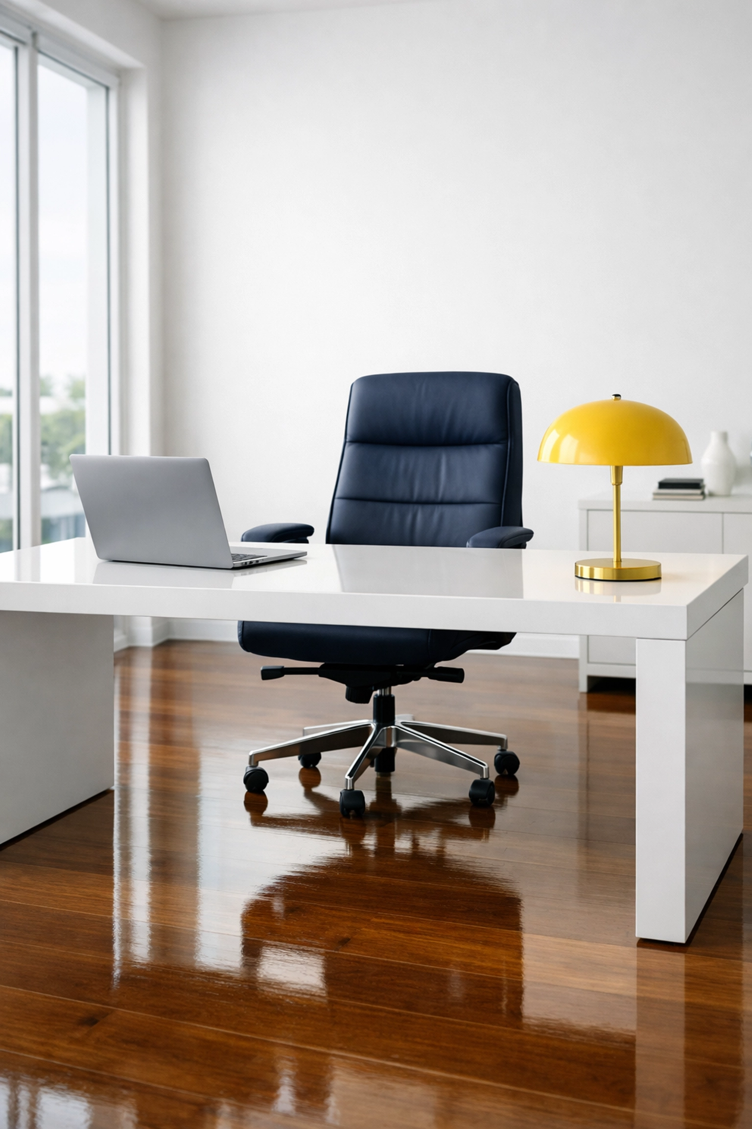 A clean and organized home office with polished floors, perfect for professional house cleaning Dunstable MA.