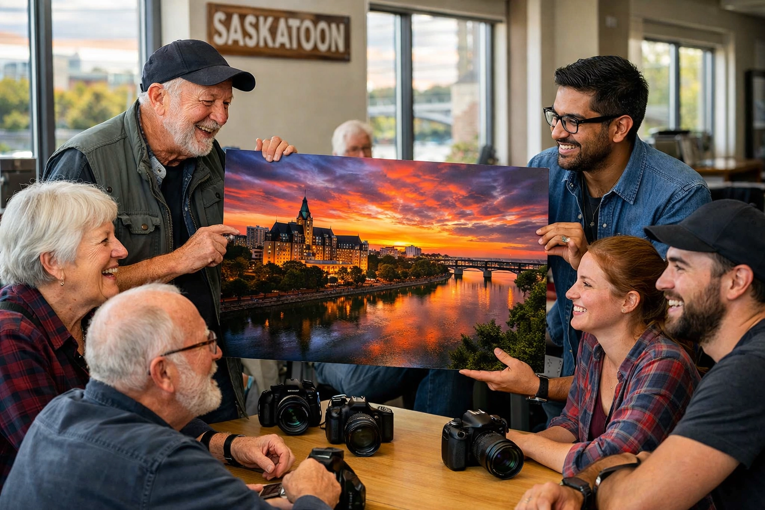 Saskatoon Photography Club members gathered to discuss and review authentic printed photographs.