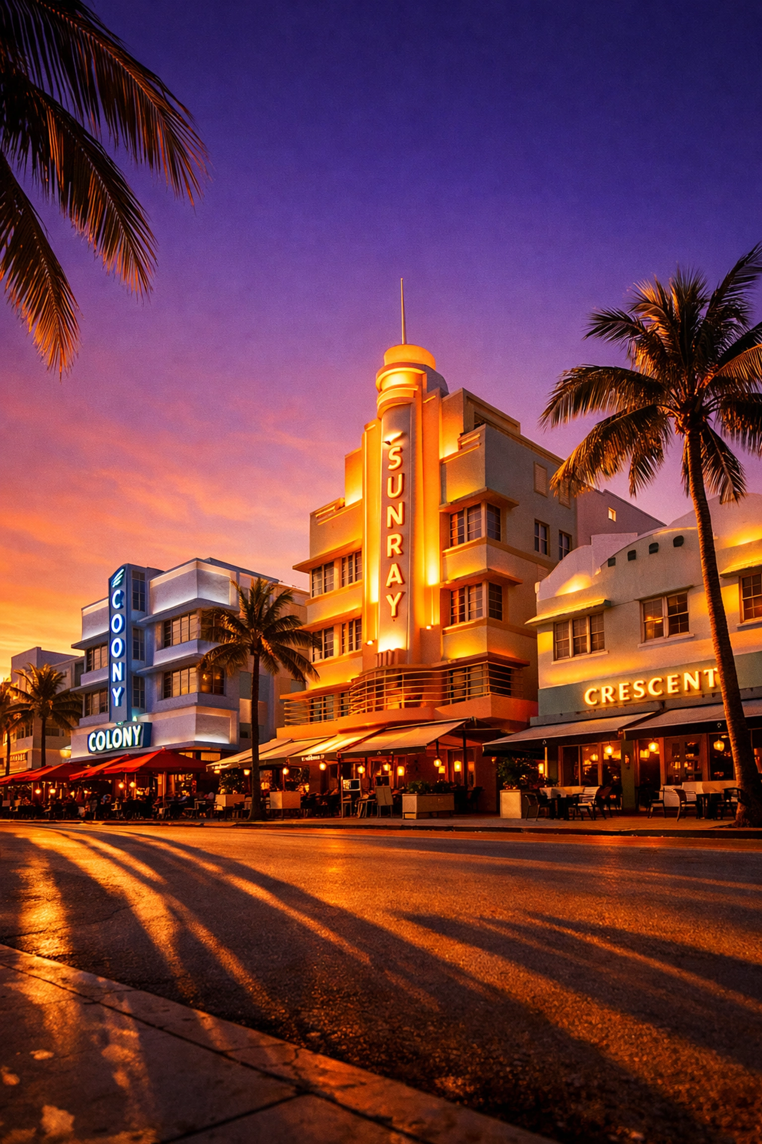 Art Deco architecture at Miami Beach during golden hour, highlighting a perfect brand photography location.