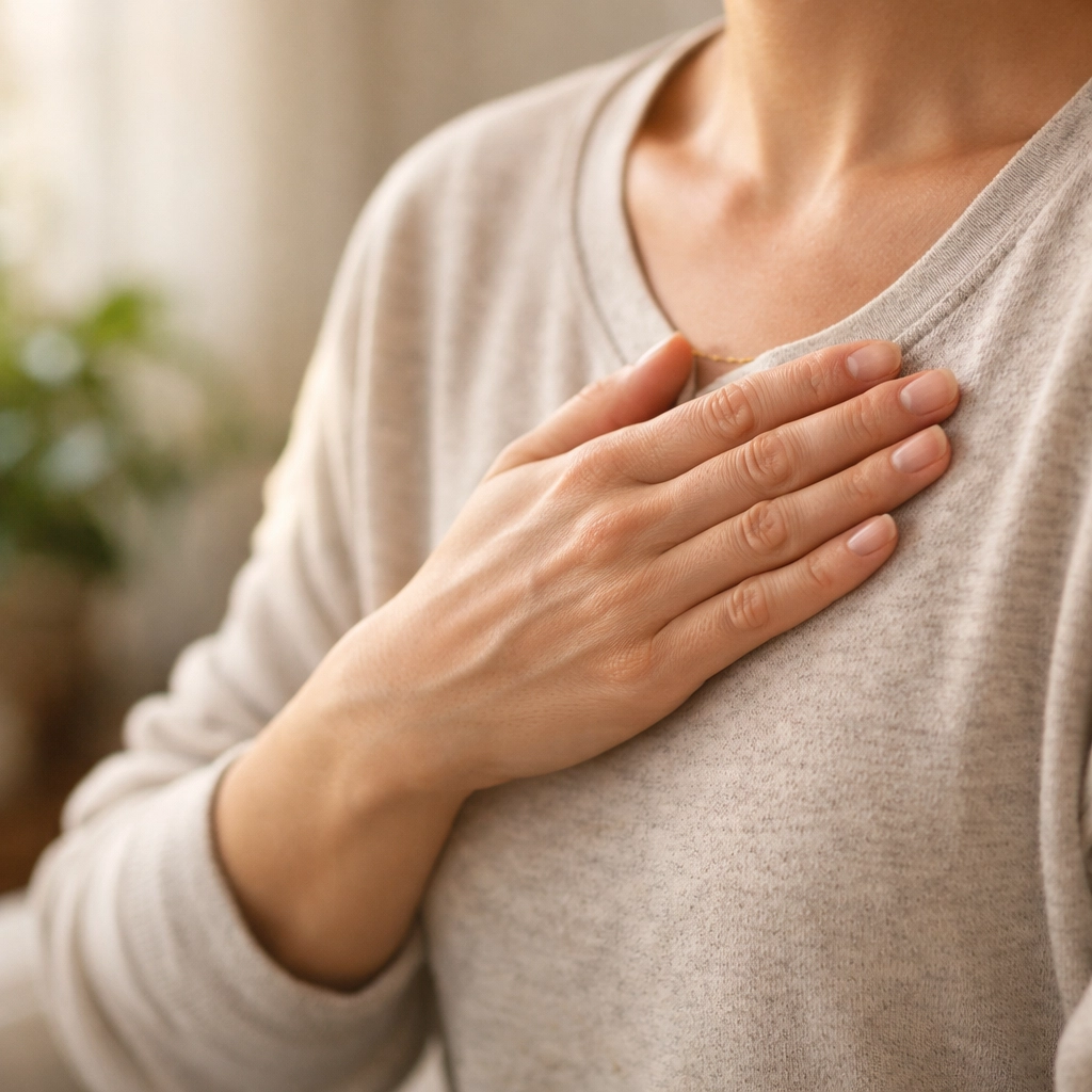 Peaceful meditation pose for stress management and heart health wellness