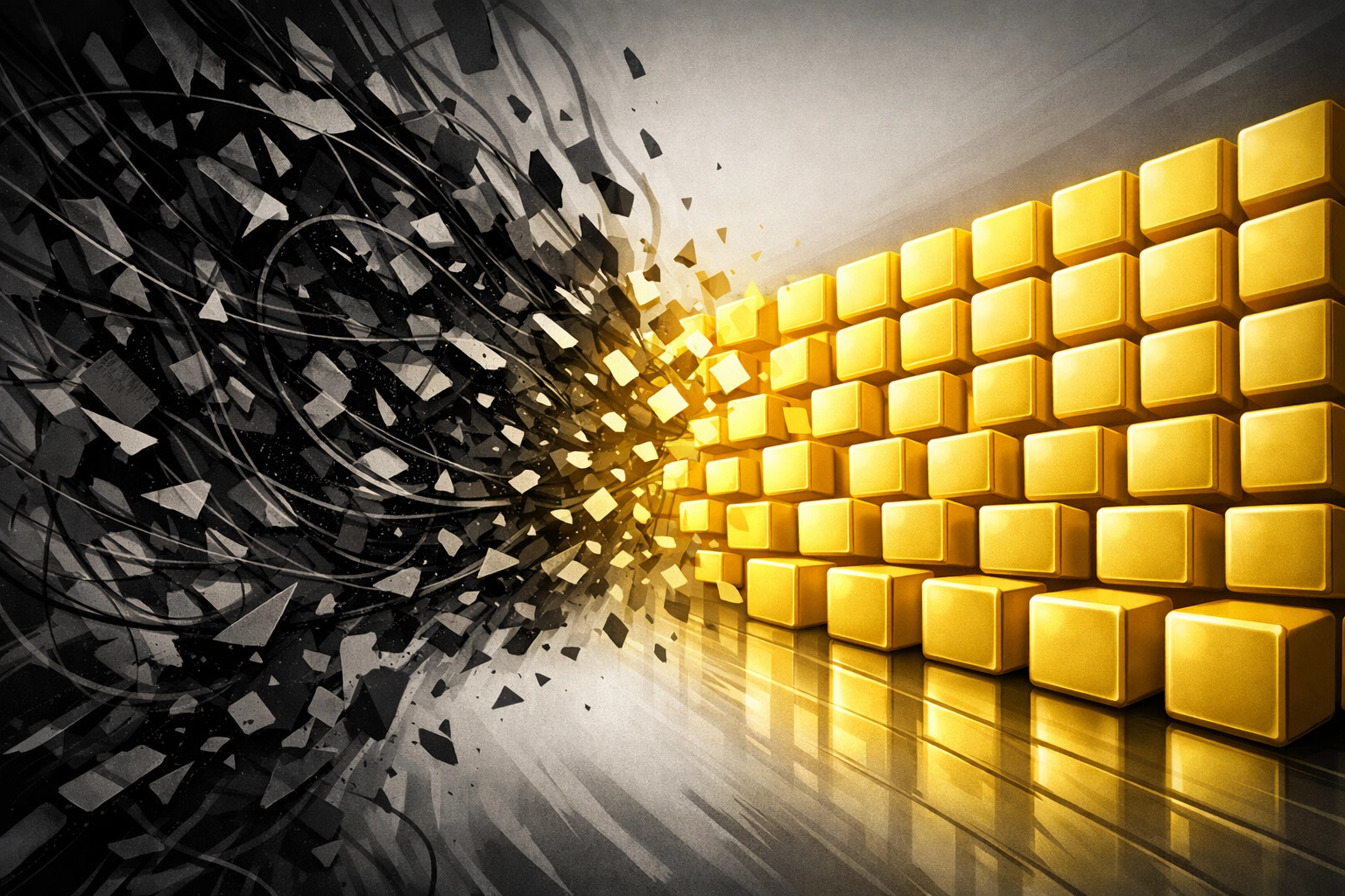 Illustration showing chaotic Amazon ad campaigns transforming into an organized grid for better account management.