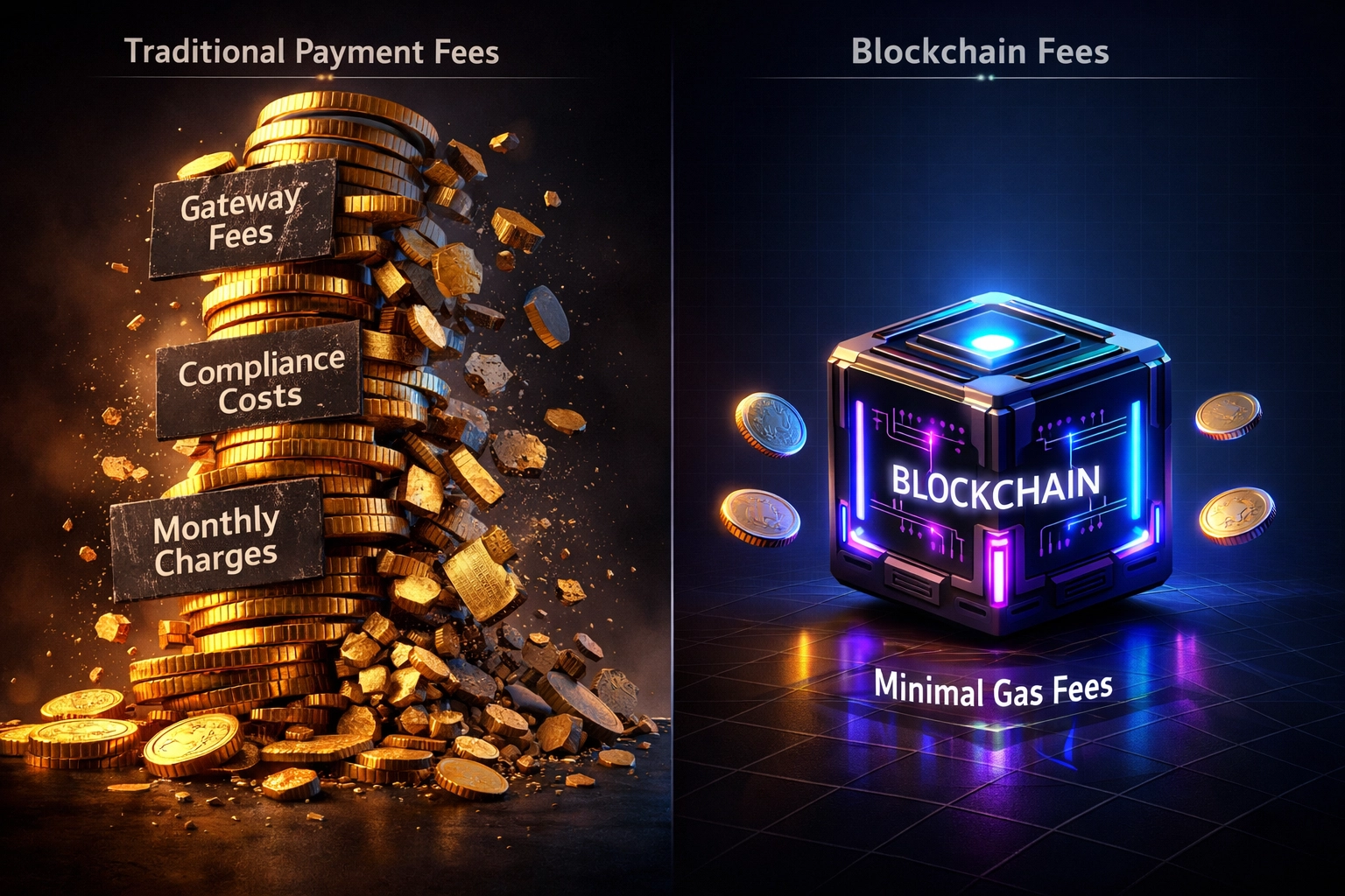 Traditional payment fees vs Web3 blockchain costs comparison for small business merchants