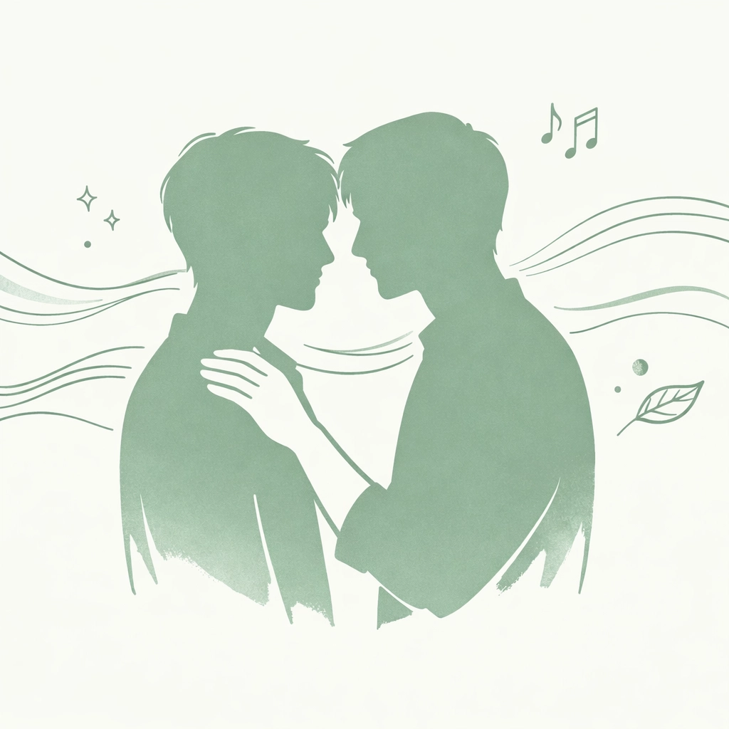 Two men connected through touch and sound in sensory deprivation MM intimacy experience