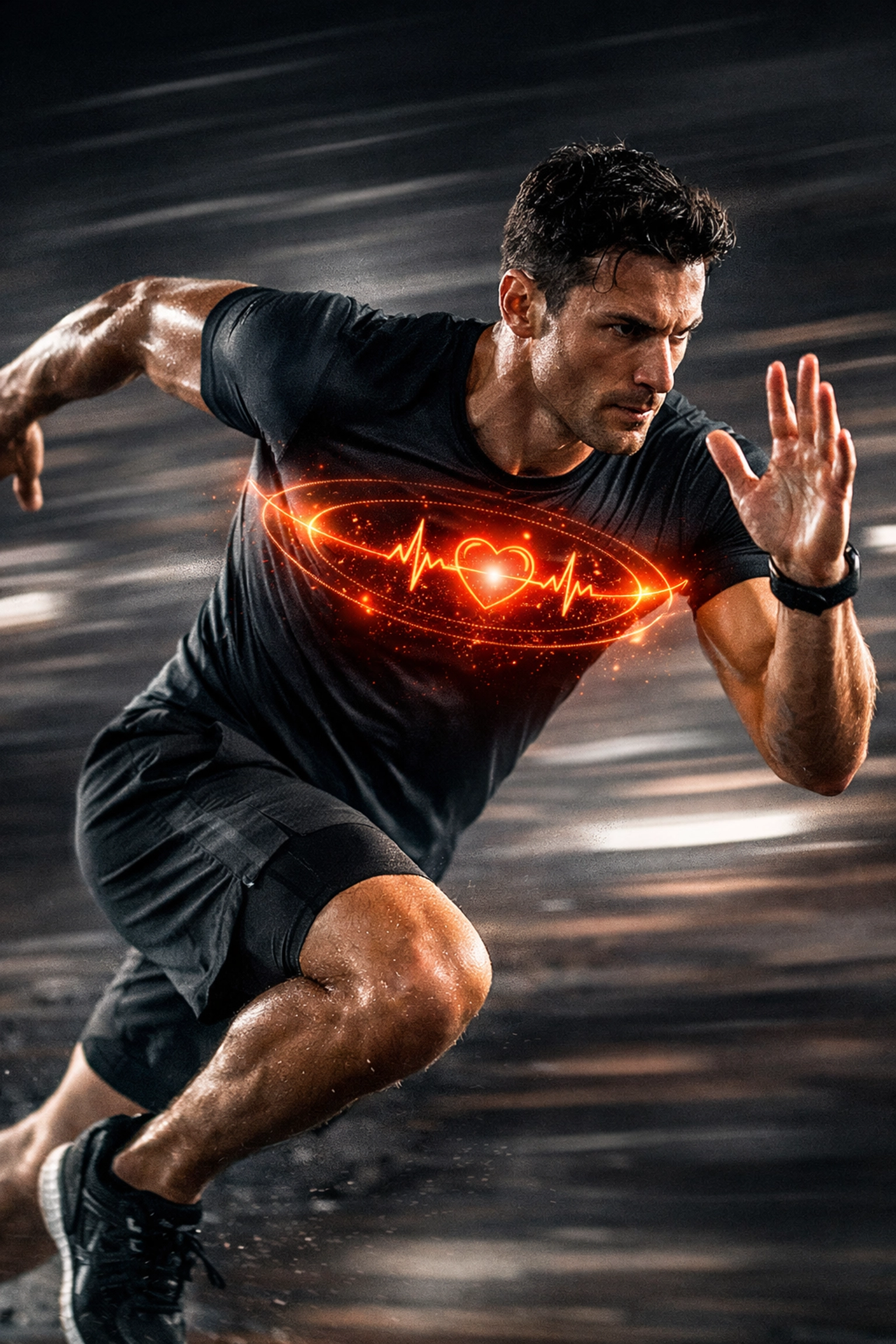 Athlete performing a high-intensity sprint to improve VO2 Max and cardiovascular health.