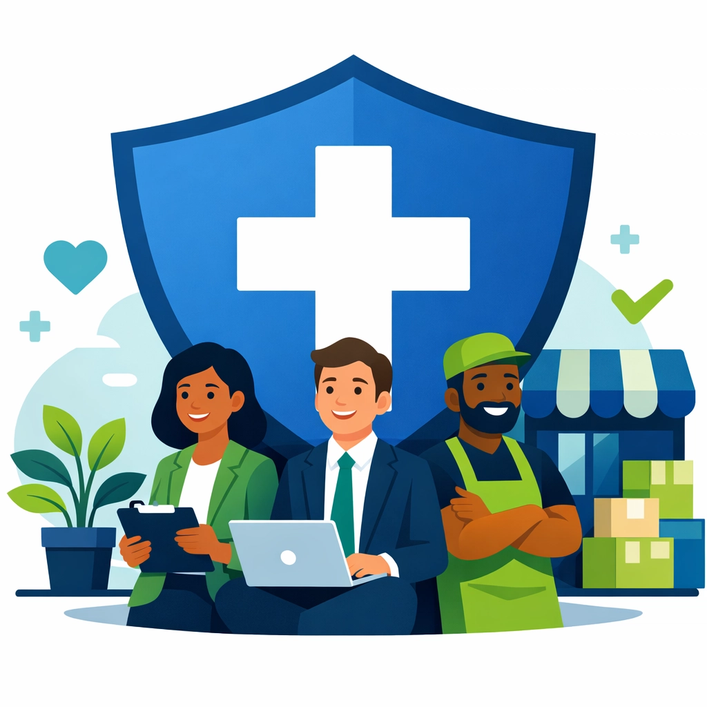 Iconic shield protecting business owners representing self-employed health insurance tax deductions.