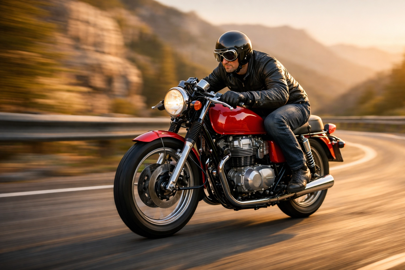 Fast motorcycle panning shot demonstrating creative control over shutter speed in manual mode.