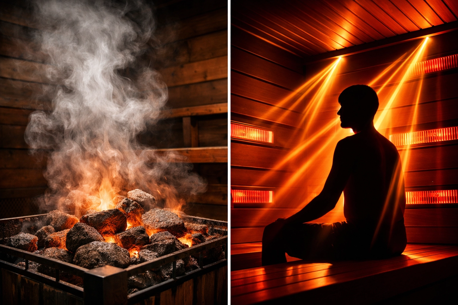 Comparison of traditional sauna convection steam and infrared sauna radiant heat mechanisms.