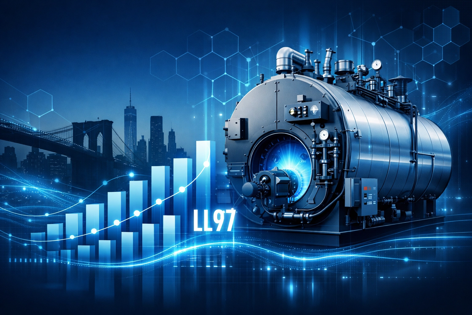NYC boiler performance data visualization for Local Law 97 energy compliance and carbon emission tracking.