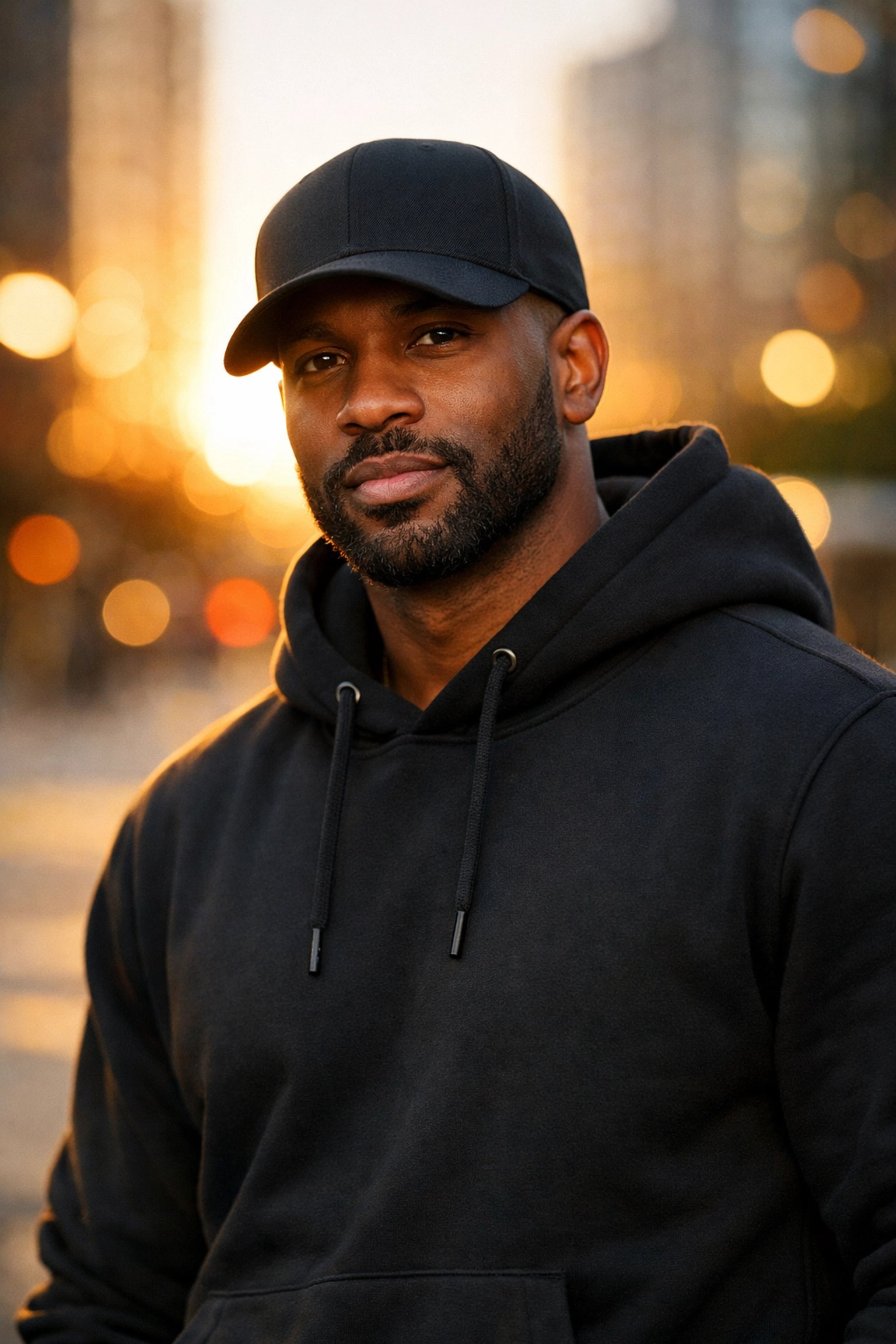 Black Commerce Matters: Why Your Daily Choice to Buy Black Changes Everything Confident Black man in a premium Black-owned baseball cap and hoodie standing in an urban setting.