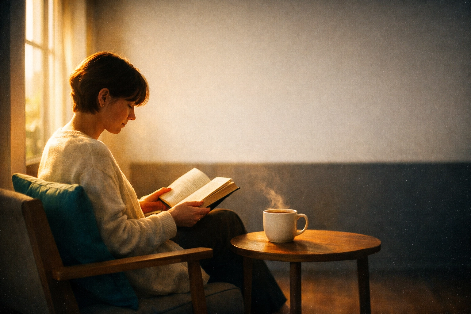 Person reading Bible in morning sunlight, practicing daily faithfulness and spiritual growth