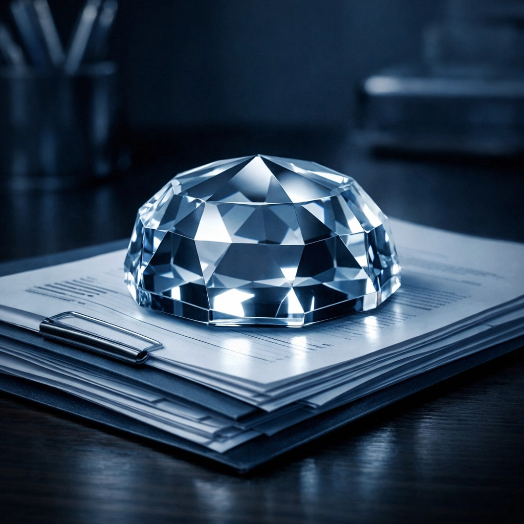 A crystal paperweight on business papers representing confidentiality and stability in Alabama business sales.