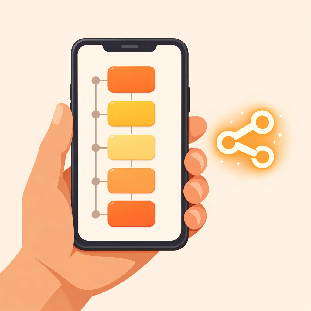 A smartphone displaying a clean job log timeline, showcasing a professional photo timeline app interface.