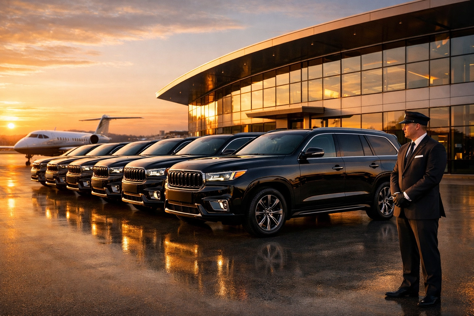 Luxury SUV fleet for Super Bowl corporate travel management and secure executive transportation.