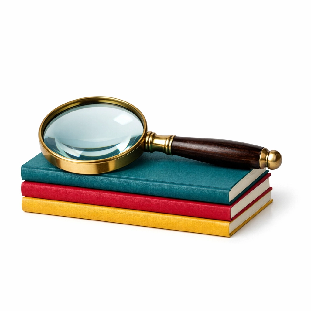 Vintage magnifying glass on a stack of short mystery books, perfect for reading in one sitting.