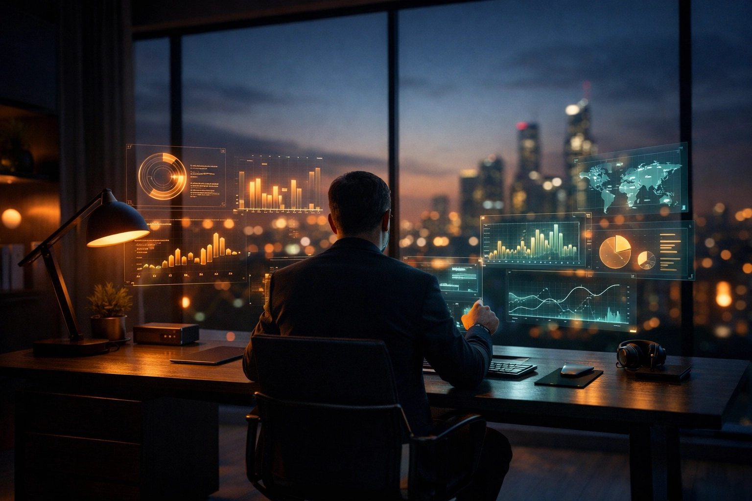 Professional orchestrating digital workflows and AI data for small business automation.