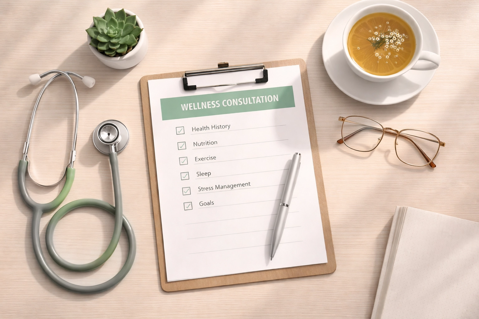 Wellness consultation setup with a hormone imbalance checklist for women over 40 in Las Vegas