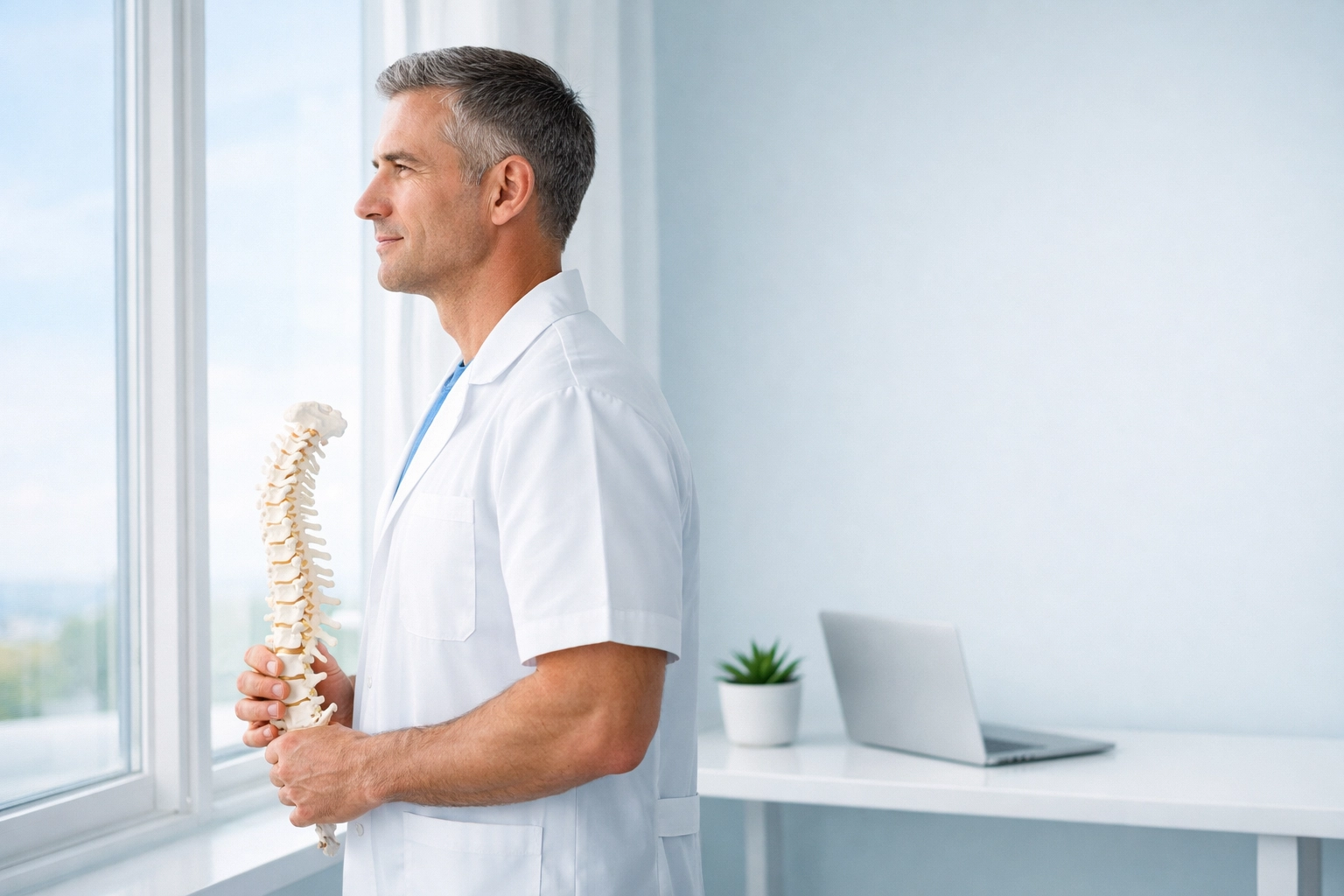 A successful chiropractor focuses on patient care in a modern, professional clinic setting.