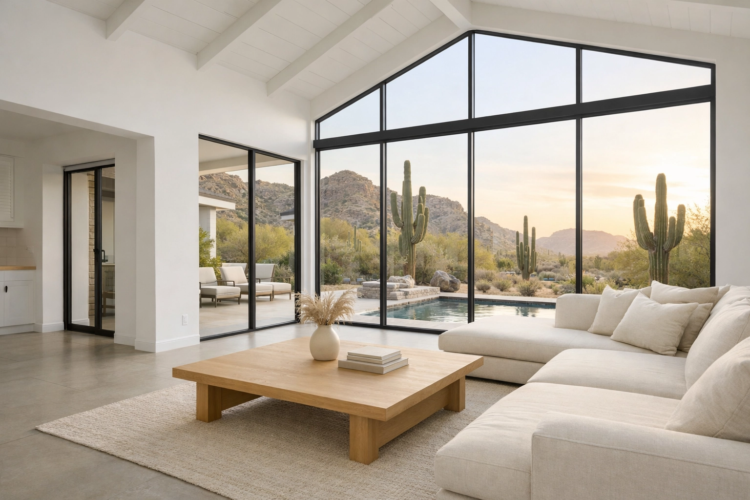 Modern energy-efficient home addition in Phoenix featuring desert views and sustainable architectural design.