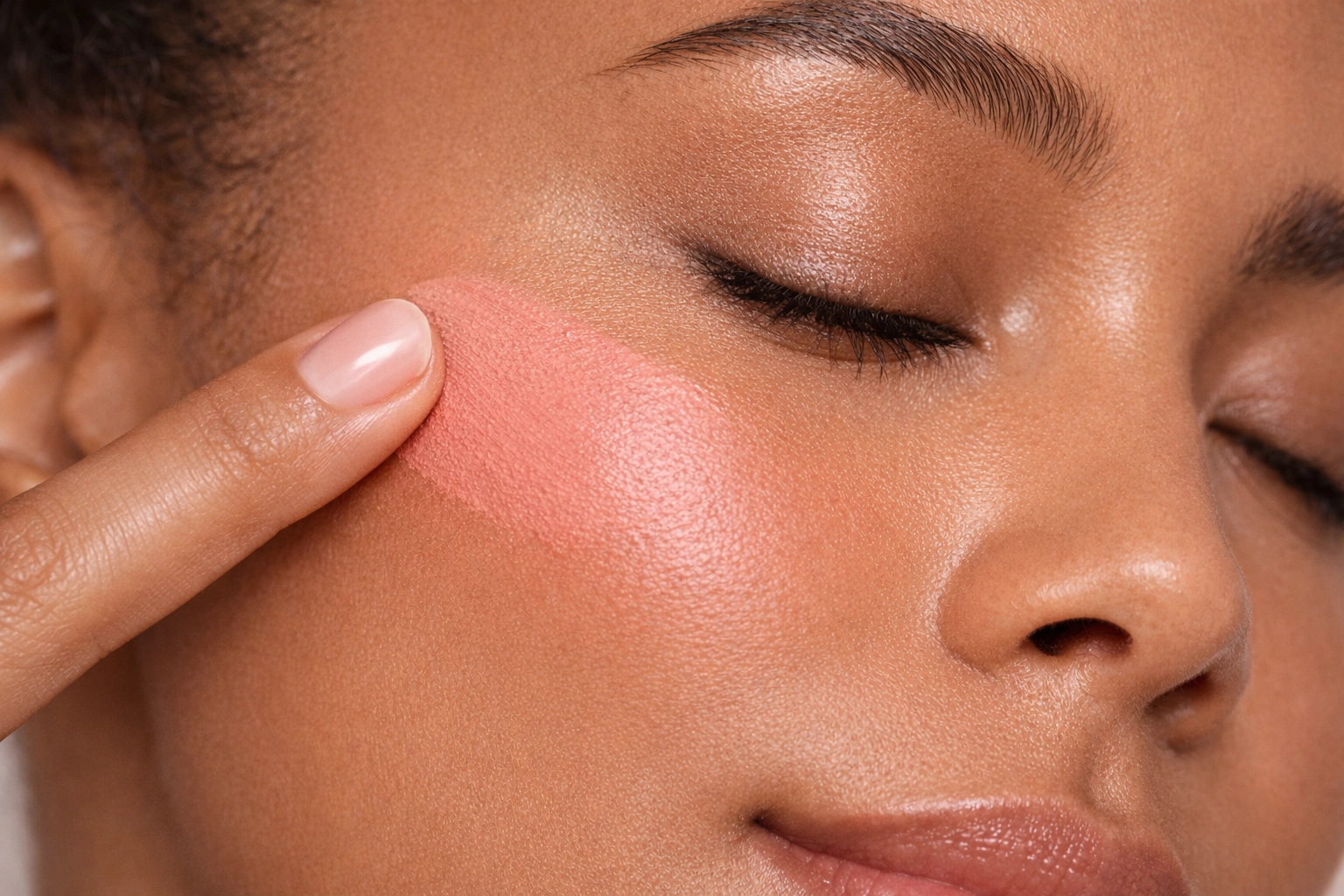 Blending our creamy blush for a natural, dewy finish.