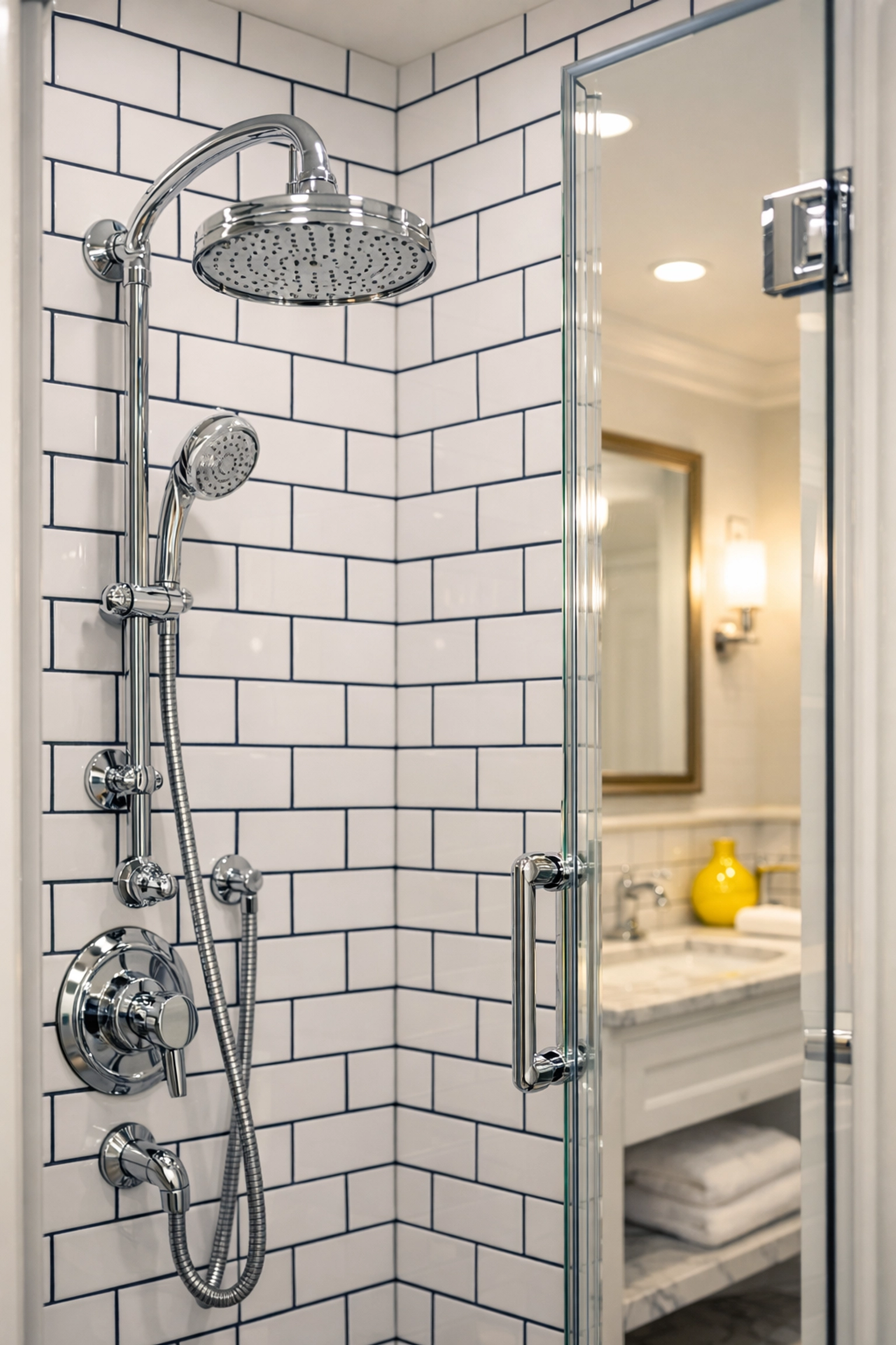 Sparkling clean luxury bathroom with spotless tiles and glass, essential for Boston apartment move-out cleaning.
