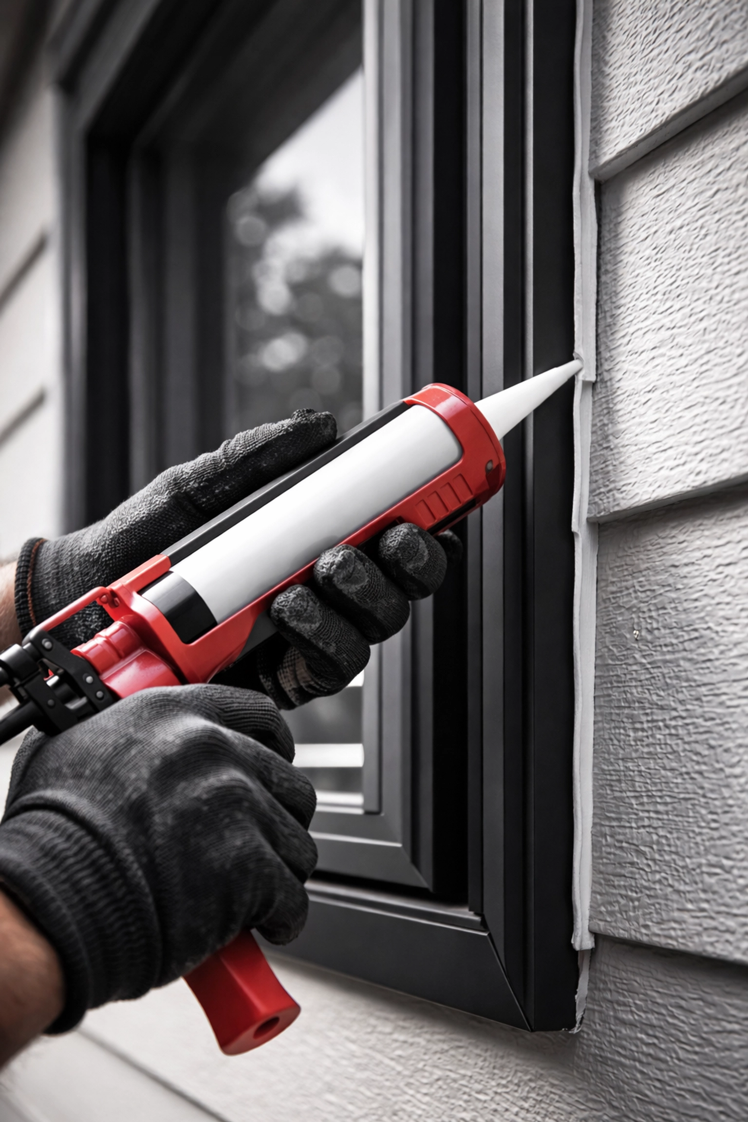Contractor sealing new window frame on a modern home exterior to boost energy efficiency and prevent drafts in Chattanooga homes.