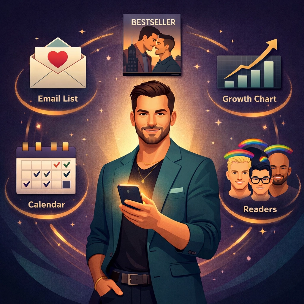Independent LGBTQ+ author building business with email list and reader relationship assets