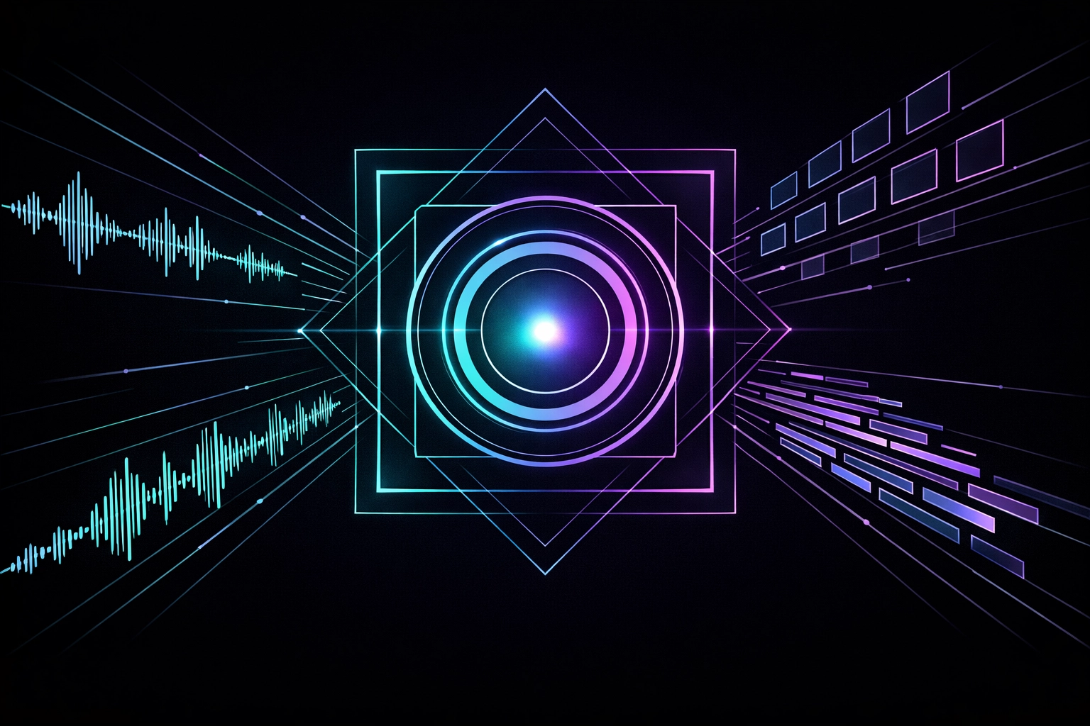 Abstract neon nodes representing a multimodal AI core for secure enterprise agentic workflows.