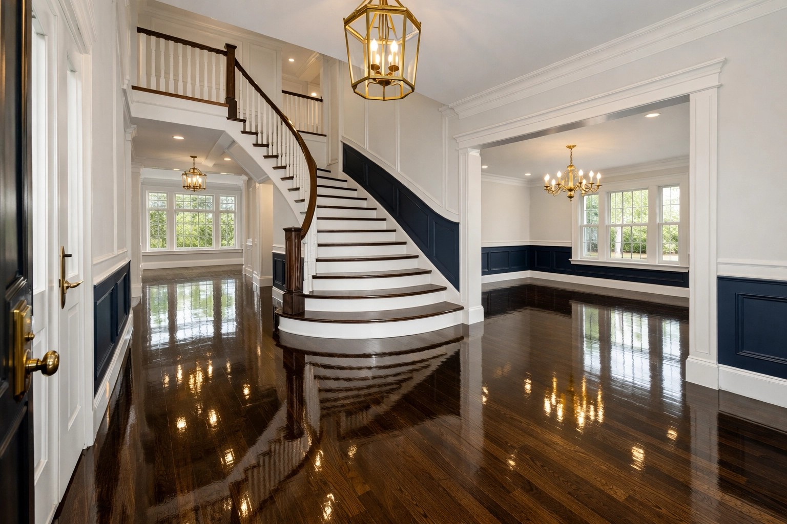 A pristine luxury home foyer after a move-out service from professional cleaners in Franklin.