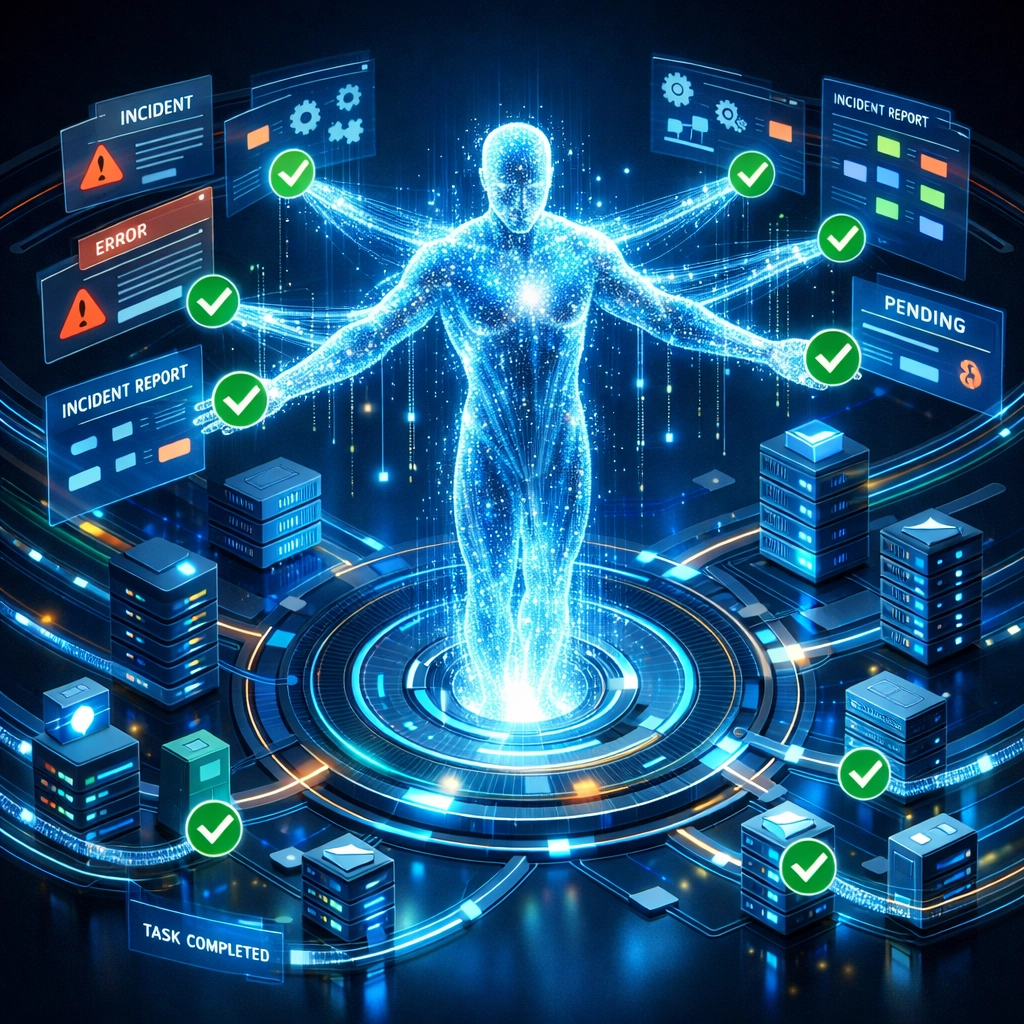 Agentic AI autonomously processing multiple ServiceNow incident tickets and service requests simultaneously