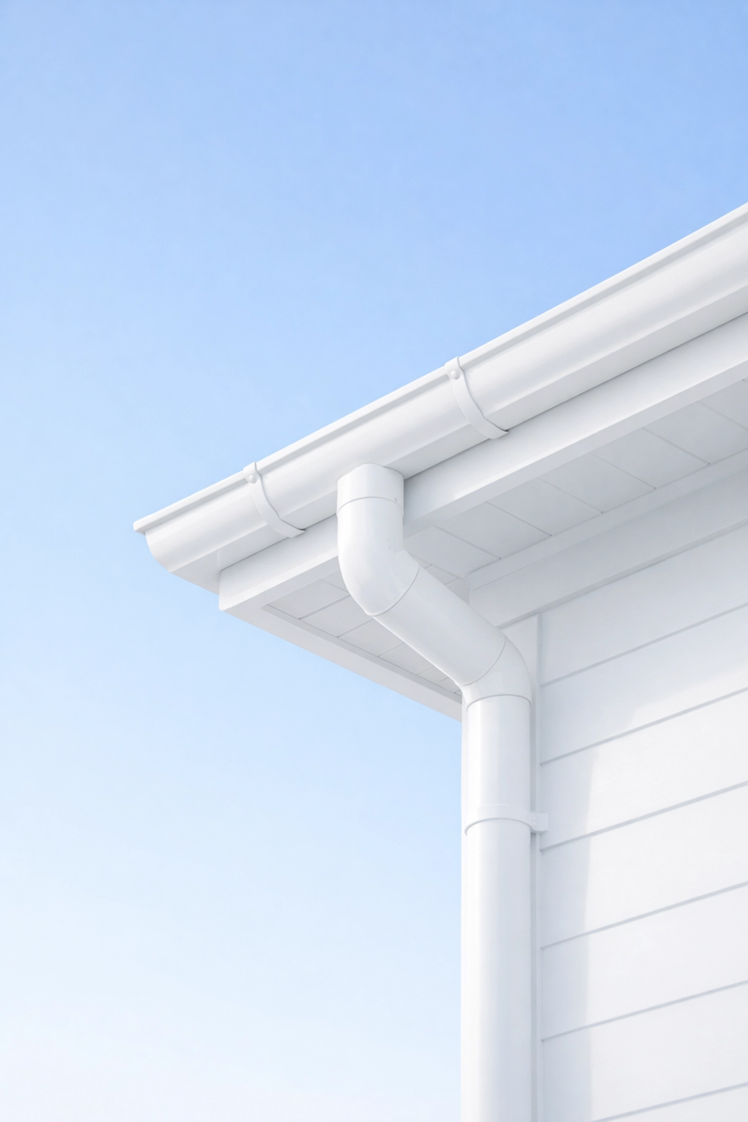 Clean white gutter system on a Northern Beaches home, maintained for optimal storm protection.