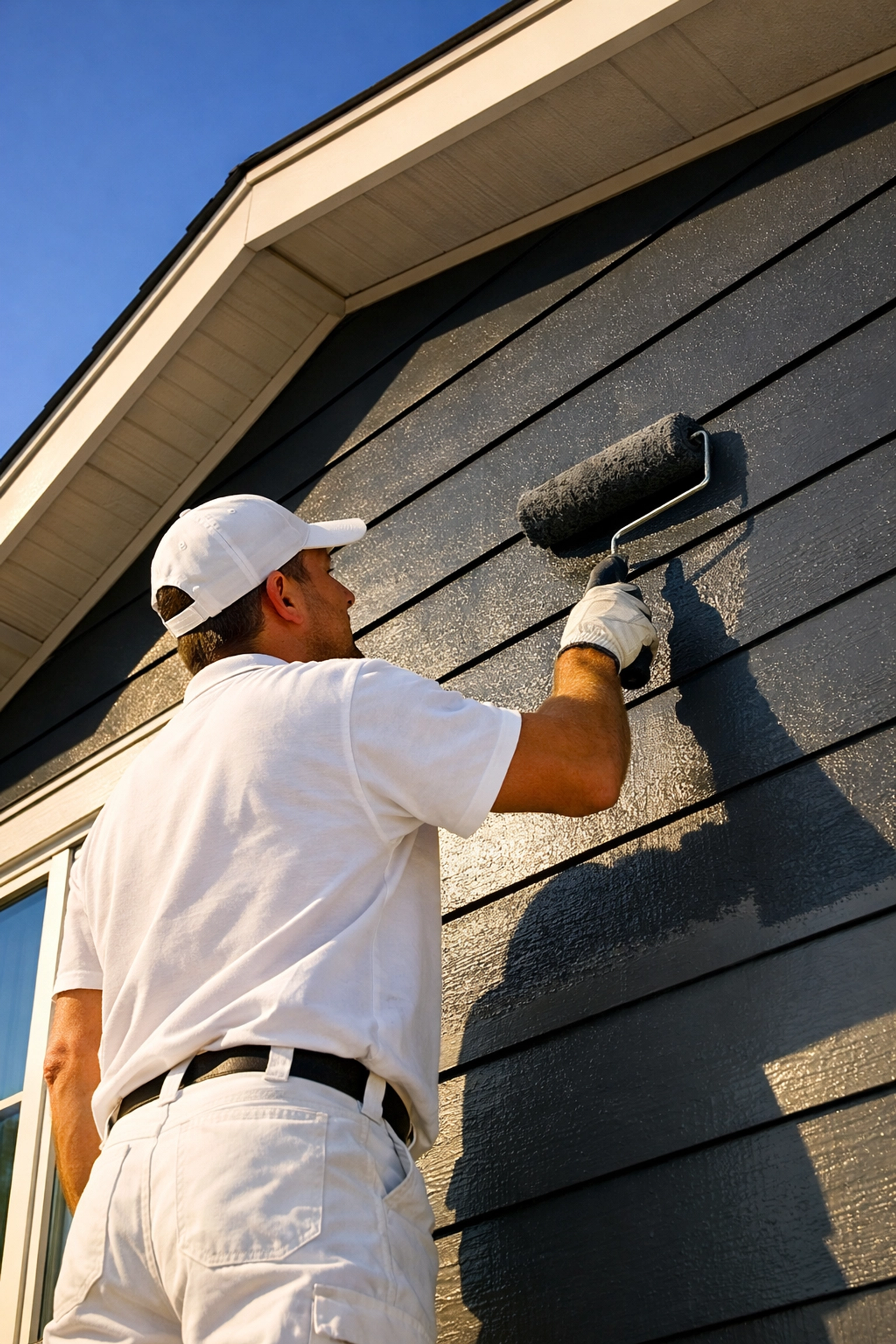 Expert painter applying high-quality exterior paint to residential siding for a Nashville property manager.