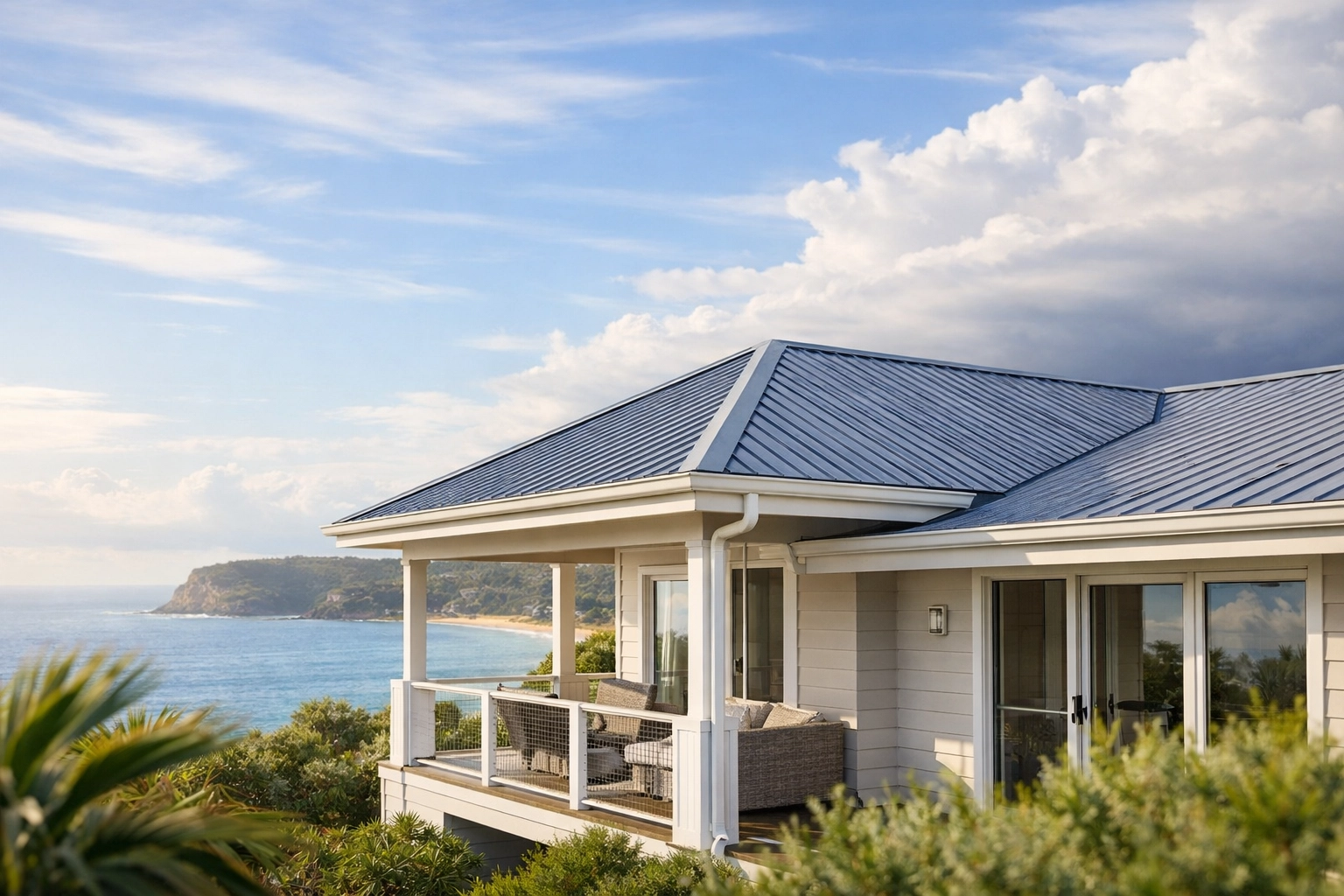 Complete metal roofing and guttering system on a protected Northern Beaches home.