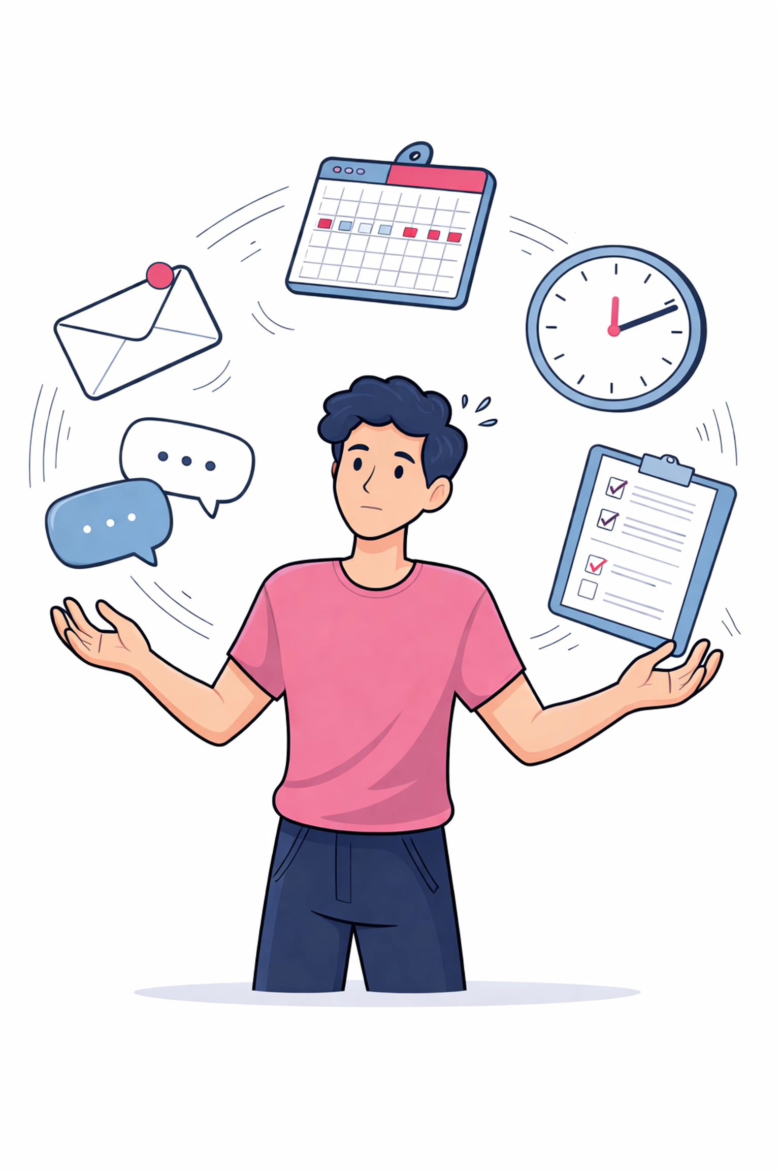 Business owner juggling tasks like emails, calendar, and follow-ups before using CRM automation
