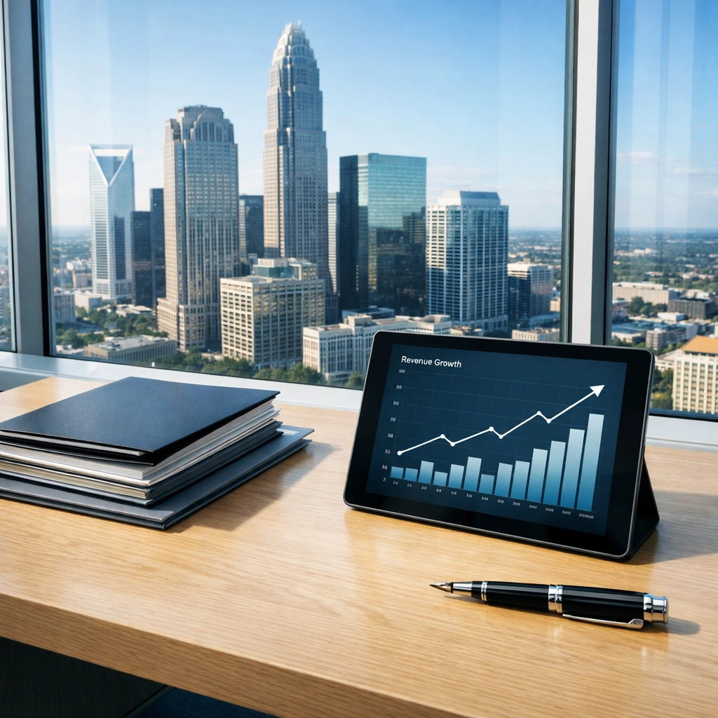 Professional financial records on a Charlotte desk for someone looking to sell my business North Carolina.