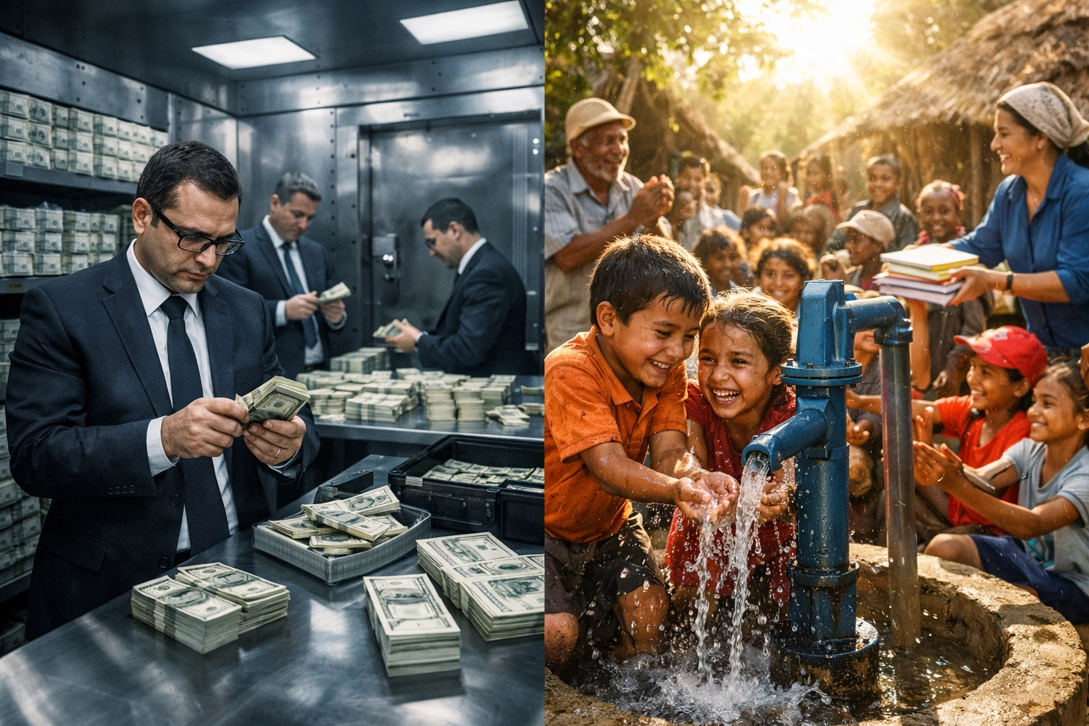 Traditional banking profits versus Larecoin humanitarian impact funding clean water projects